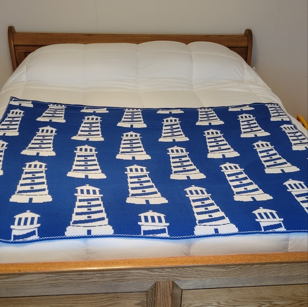Blue and White Lighthouse Pattern Blanket